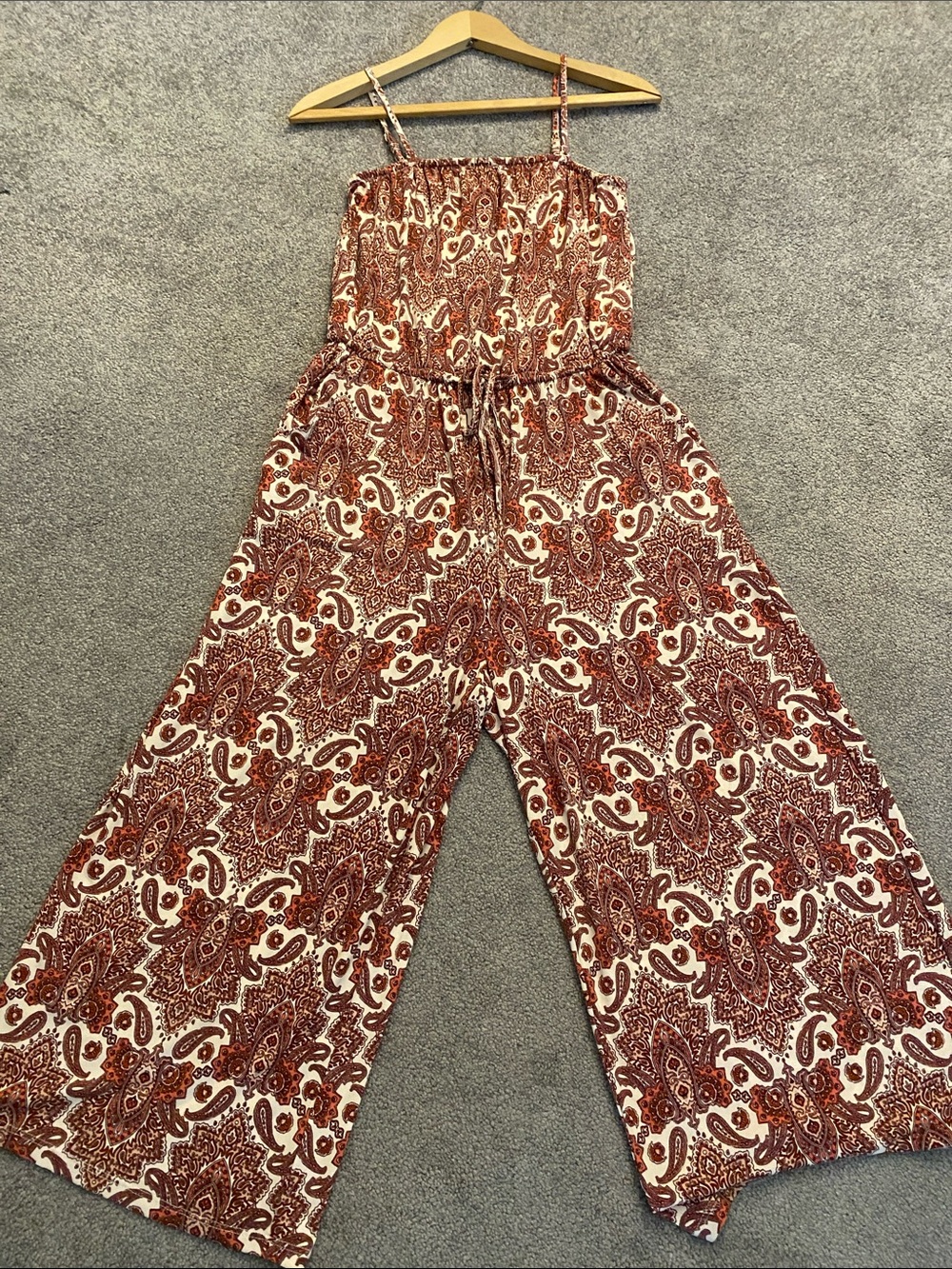 Maurices Burgundy and Pink Paisley Midi jumpsuit with removable Straps